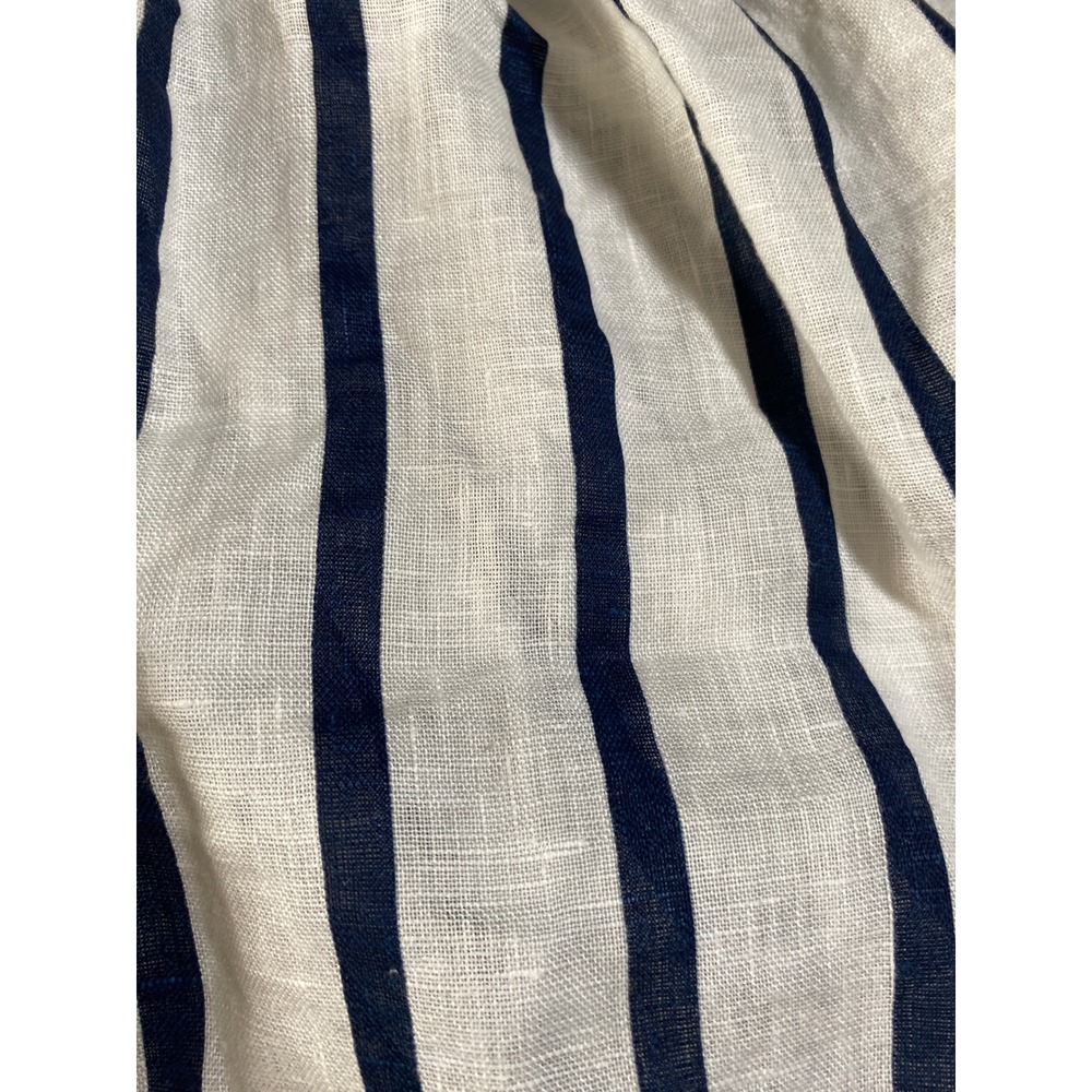 Zara Womens Navy Blue White Striped Linen Wrap Crop Top Gold Button Size Medium - Picture 7 of 10